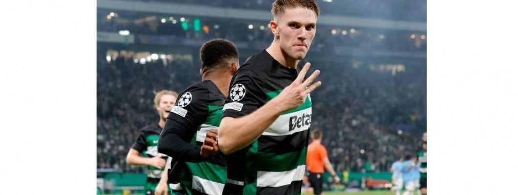 Gyökeres marca três golos ao Manchester City